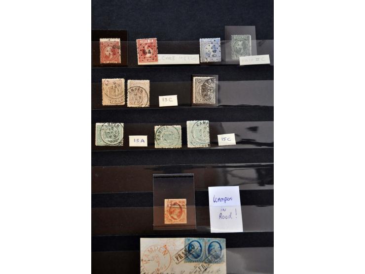 stempel collectie Kampen vanaf emissie 1852 (12 ex.) w.b. halfrondstempels, francotakje, punt, klein en grootrondstempels etc