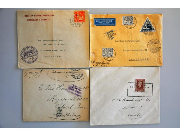 post(waarde)stukken, groot aantal w.b. ouder materiaal, betere fdc's (o.a. E190 met weggevallen rode en gele kleur en nr. 144