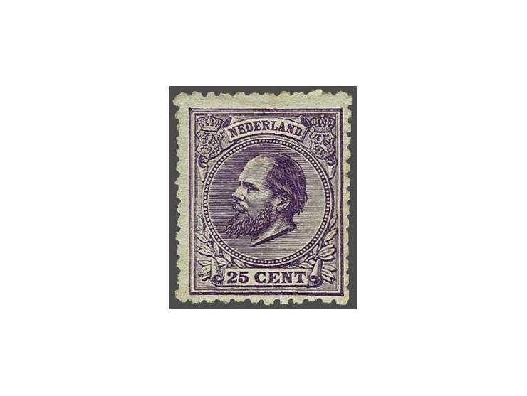 25 cent donkerviolet tanding 11½ x 12 kleine gaten, pracht ex. (gom bijgewerkt) met certificaat Vleeming 2017, cat.w. 1200