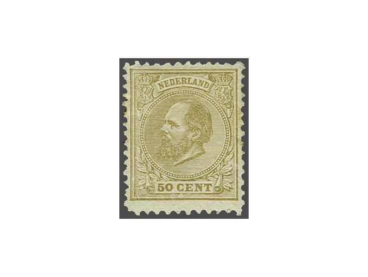 50 cent geelbruin tanding 11½ x 12 grote gaten, pracht ex. met deel originele gom, cat.w. 1800