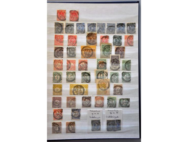 dubbelringstempels collectie met doubletten w.b. betere zegels o.a. postbewijs en iets proef grootrond, totaal ruim 180 ex. e