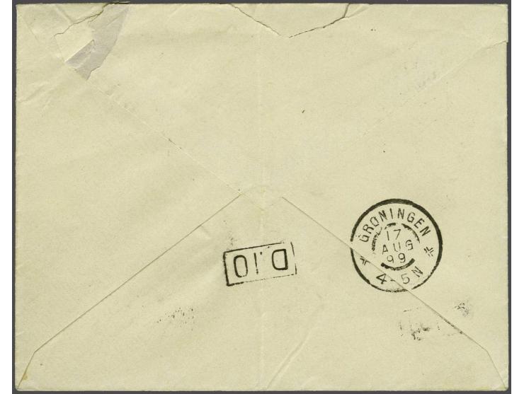 5 cent blauw tanding 11½ x 12 grote gaten en Hangend Haar 5 cent blauw op envelop van Amersfoort 17-8-1899 naar Groningen, pr