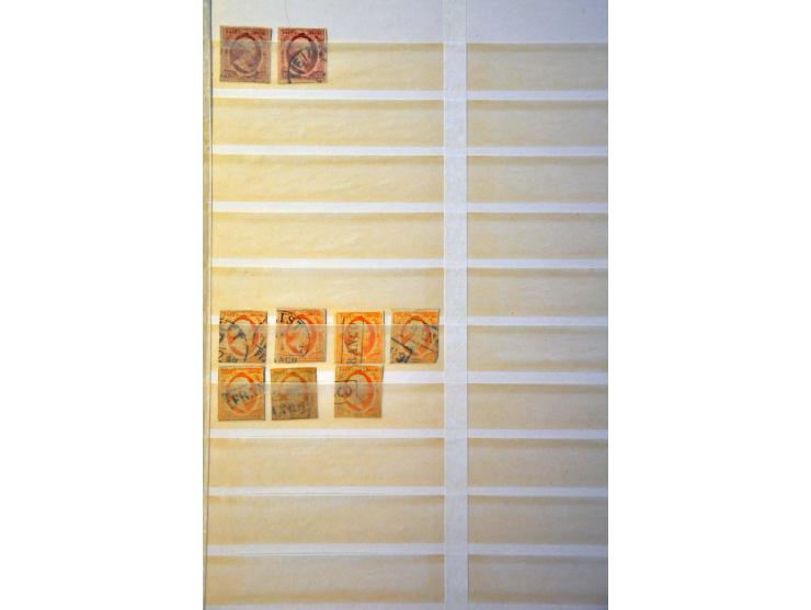 emissie 1852. nrs. 1 (44x w.b. 2 paartjes en 1 poststuk), 2 (90x w.b. 3 paartjes) en 3 (7x)