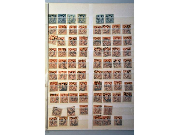 emissie 1852, nrs 1 (6x) en 2 (67x) op insteekkaart