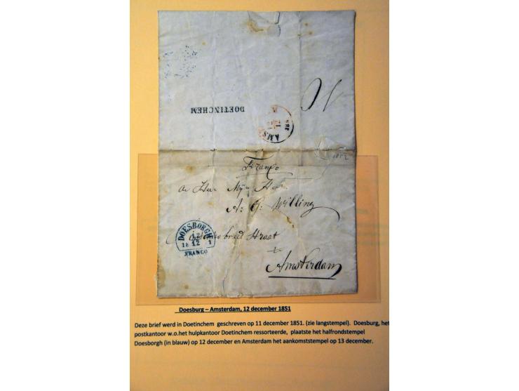 5 ongefrankeerde poststukken met halfrondstempels en 9 zegels Wapentjes 1869 met halfrondstempels w.b. Doetinchem, Rozendaal 