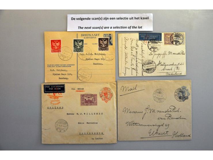 48 luchtpoststukken naar Nederland (veel Sneek) w.b. 2x rood retour afzender/ postverbinding opgeheven resp. 6 en 14 mei, kor