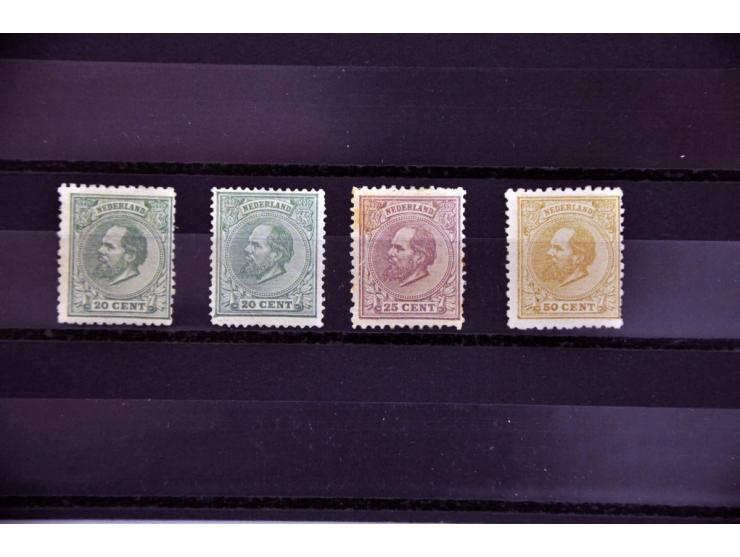 emissie 1872, nrs. 24E *, 24G *, 26J * en 27E (*), (vrijwel) pracht ex. alle met certificaat Vleeming