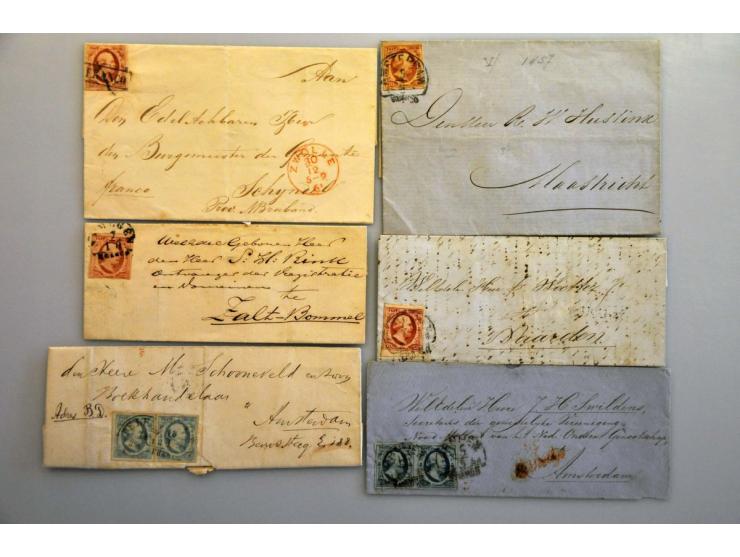 emissie 1852, 37 poststukken in gemengde kwaliteit w.b. 10 cent op vouwbrief Lobith-Isselburg 25-3-1860 (Grenstarief en proef