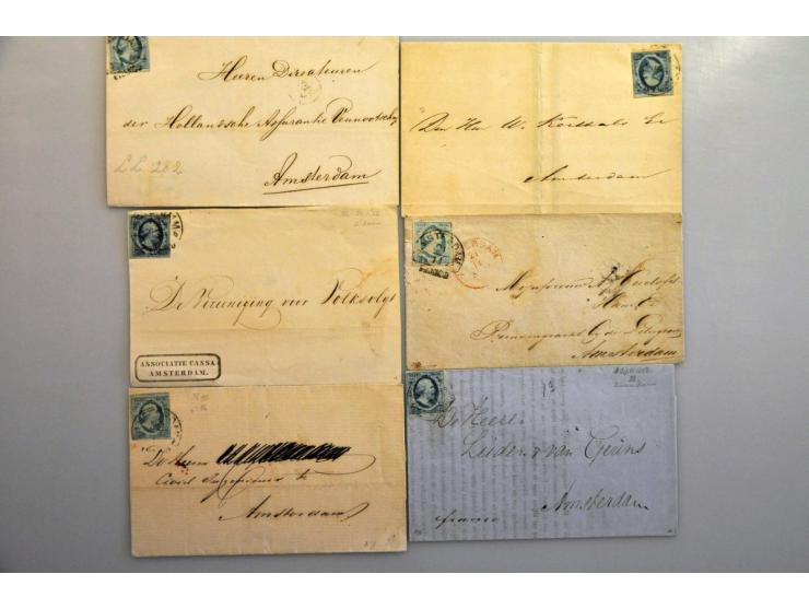 emissie 1852, 37 poststukken in gemengde kwaliteit w.b. 10 cent op vouwbrief Lobith-Isselburg 25-3-1860 (Grenstarief en proef