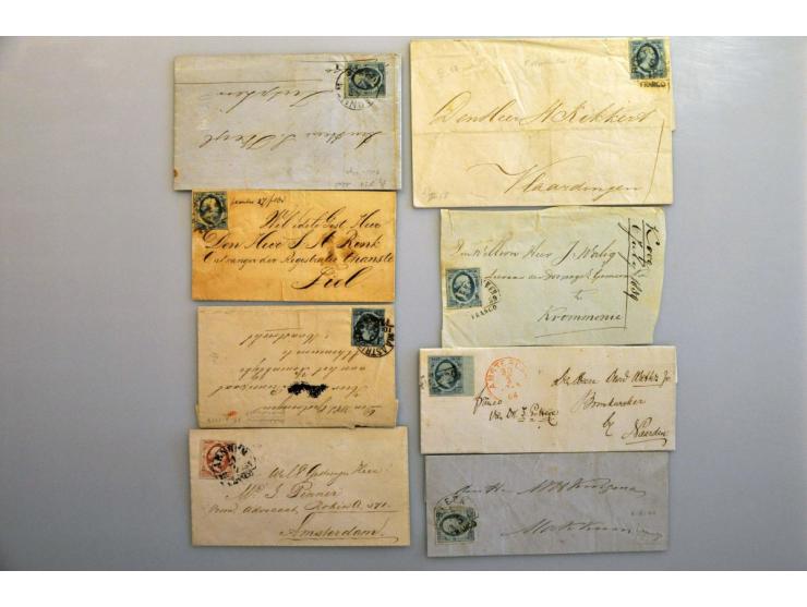 emissie 1852, 37 poststukken in gemengde kwaliteit w.b. 10 cent op vouwbrief Lobith-Isselburg 25-3-1860 (Grenstarief en proef