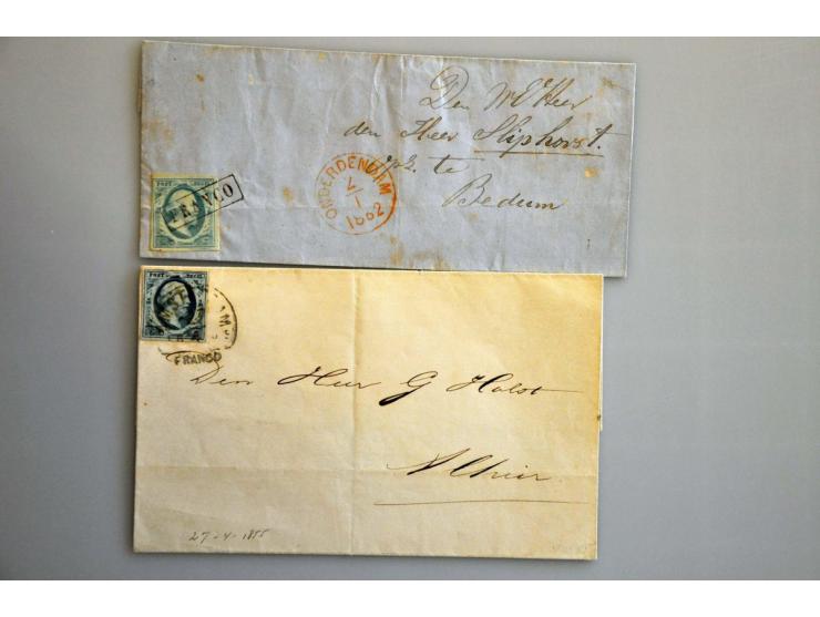 emissie 1852, 37 poststukken in gemengde kwaliteit w.b. 10 cent op vouwbrief Lobith-Isselburg 25-3-1860 (Grenstarief en proef