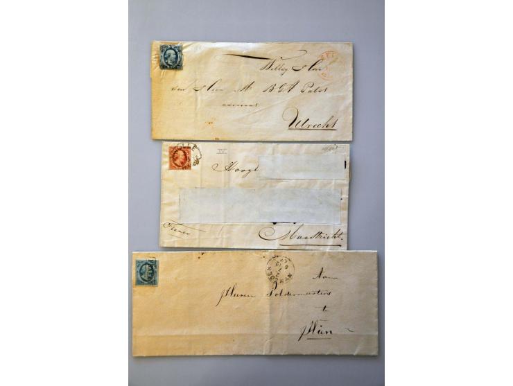 emissie 1852, 37 poststukken in gemengde kwaliteit w.b. 10 cent op vouwbrief Lobith-Isselburg 25-3-1860 (Grenstarief en proef