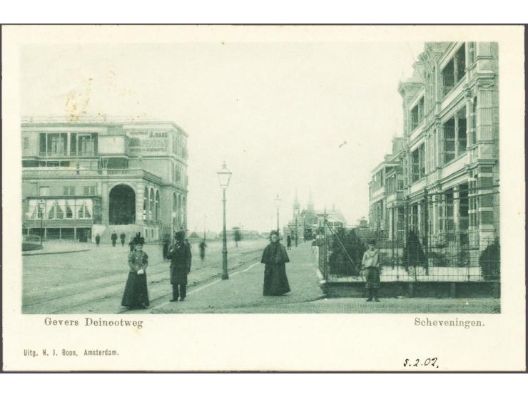 ½ cent lila met brandstempel Scheveningen 2 en Russisch proefstempel op lokale prentbriefkaart 12-5-1901, pracht ex. Uiterst 