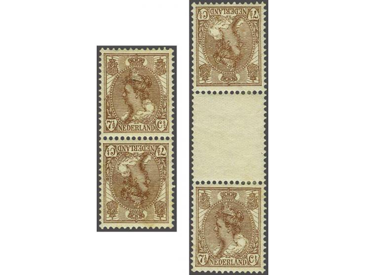 7½ cent bruin in keerdrukken met en zonder tussenstrook, pracht ex., cat.w. 540