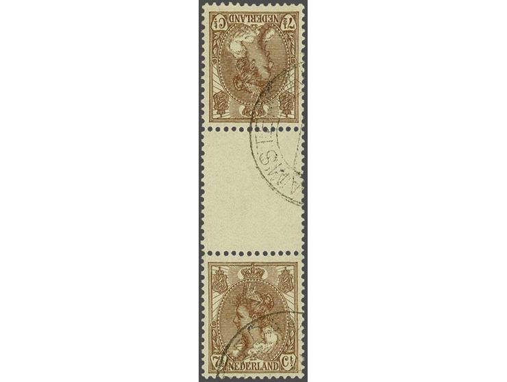 7½ cent bruin in keerdruk met tussenstrook, pracht ex. met oncontroleerbaar stempel, cat.w.  (1250)