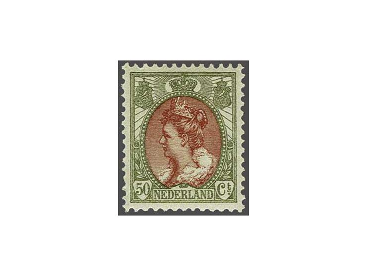 50 cent bronsgroen en bruinrood met certificaten NVPH 1976 en Vleeming 2017, cat.w. 550