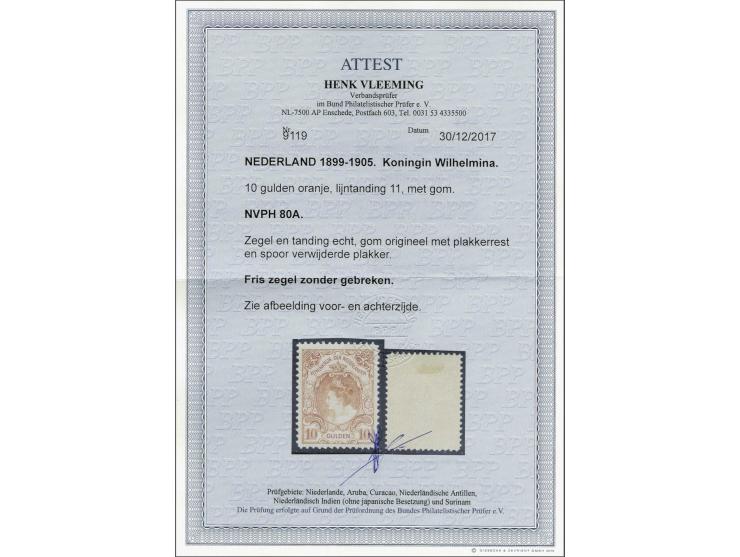 10 gulden oranje, pracht ex. met certificaat Vleeming 2017, cat.w. 950