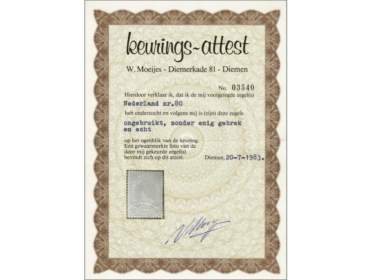 10 gulden oranje, vrijwel pracht ex. (miniem scheurtje) met certificaat Moeijes 1983, cat.w. 950