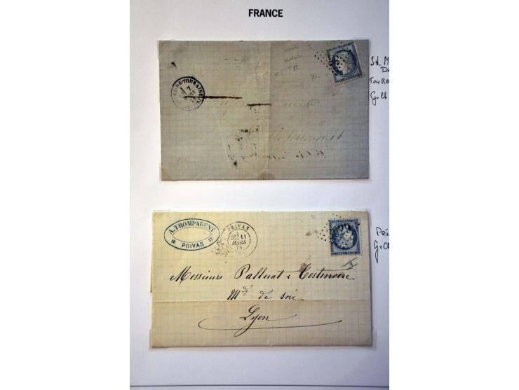 40 poststukken met 25 centimes Yv. nr. 60B (blauw driehoekje rechtsboven) w.b. plaatfouten en stempels op bladen