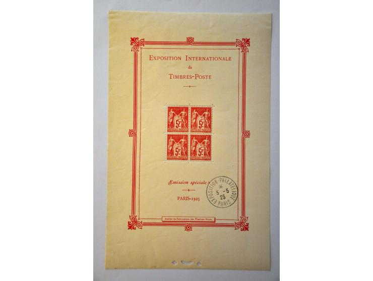 Exposition Internationale 4x 5 francs karmijn, vrijwel pracht ex. (enkele bruine vlekjes in rand, zegels postfris) met specia