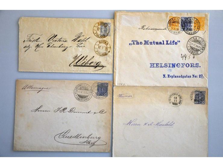 40 postwaardestukken ca.1890-1915, zeer overwegend gebruikt w.b. aangetekend en bijfrankering