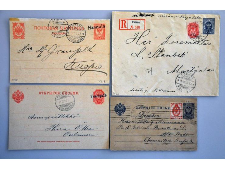40 postwaardestukken ca.1890-1915, zeer overwegend gebruikt w.b. aangetekend en bijfrankering