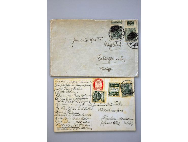 envelop met 2 ex. 5 Pf. Germania en delen reclame Mi.R13 en R17 tevens kaart met 5 Pf. en 3 losse reclame R17, R24 en Brief- 