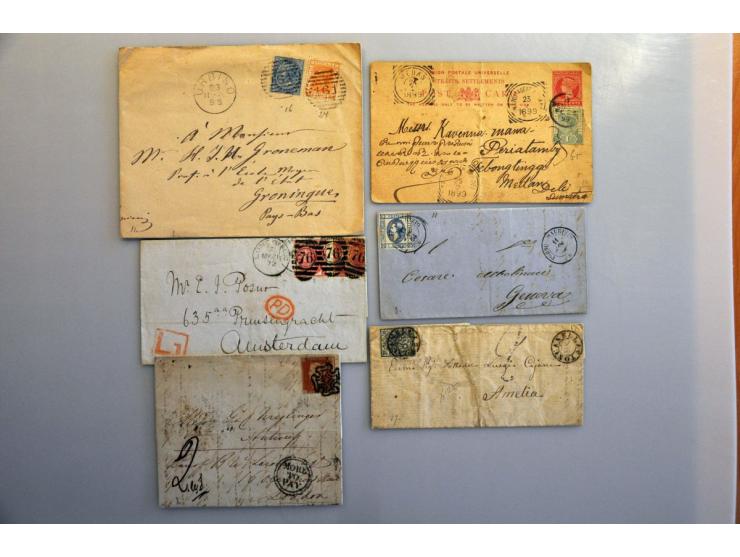 ruim 70 meest klassieke poststukken w.b. Duitse Staten, Engeland en Italië (w.b. 2 ex. afkomstig uit Eritrea ca. 1895). Deels