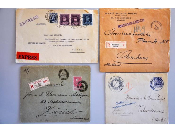 ruim 260 post- en postwaardestukken tot ca.1930 w.b. voorfilatelie, ongetand (o.a. 14x met 40 cent.), 5 briefkaarten. naar Po