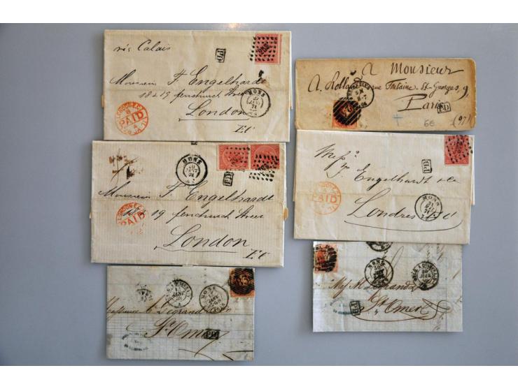 ruim 260 post- en postwaardestukken tot ca.1930 w.b. voorfilatelie, ongetand (o.a. 14x met 40 cent.), 5 briefkaarten. naar Po
