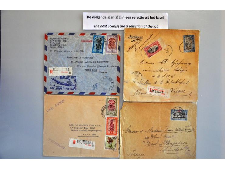 ca. 225 post- en postwaardestukken (w.b. ongebruikt en bijfrankering, 5 cent. militair tarief), aangetekend, luchtpost, etc.,