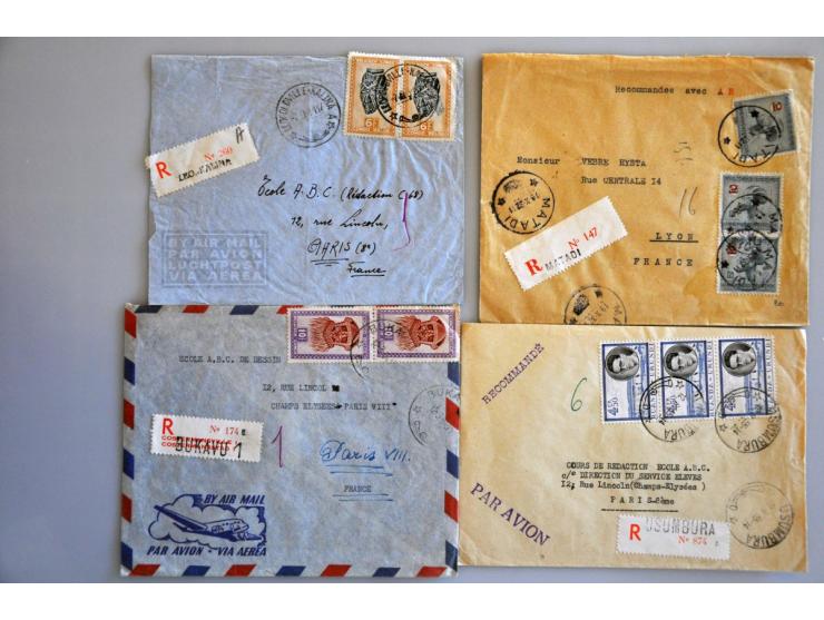 ca. 225 post- en postwaardestukken (w.b. ongebruikt en bijfrankering, 5 cent. militair tarief), aangetekend, luchtpost, etc.,