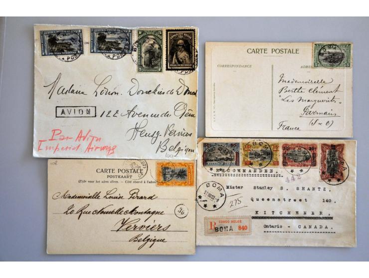 ca. 225 post- en postwaardestukken (w.b. ongebruikt en bijfrankering, 5 cent. militair tarief), aangetekend, luchtpost, etc.,