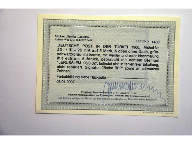 Palestina uitgebreide stempel collectie Jaffa en Jeruzalem met veel betere ex. (w.b. Mi. 23 I/ III met certificaat Lantelme 2