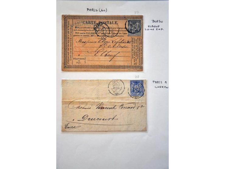 stempels Parijs, collectie vanaf ca. 1900 w.b. poststukken in 12 banden. Tevens iets literatuur