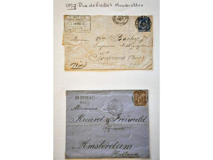 stempels Parijs, collectie vanaf ca. 1900 w.b. poststukken in 12 banden. Tevens iets literatuur