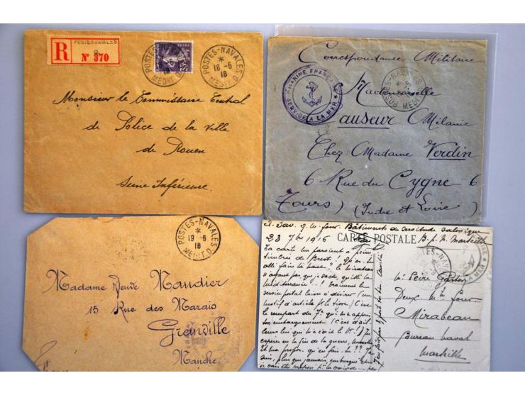 scheepspost, uitgebreide collectie poststukken en prentbriefkaarten ca. 1900-1920 van met name de Franse Marine in het Oostel