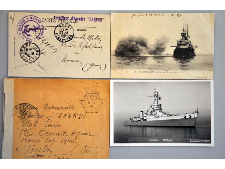 scheepspost, uitgebreide collectie poststukken en prentbriefkaarten ca. 1900-1920 van met name de Franse Marine in het Oostel