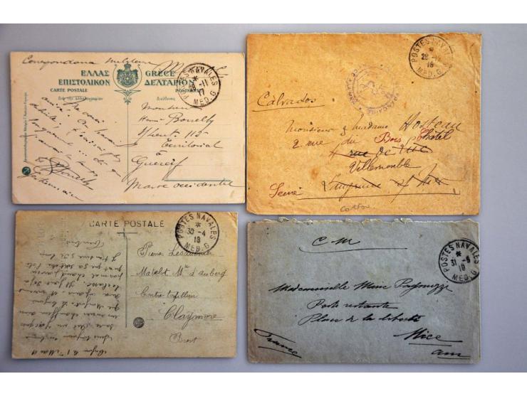 scheepspost, uitgebreide collectie poststukken en prentbriefkaarten ca. 1900-1920 van met name de Franse Marine in het Oostel
