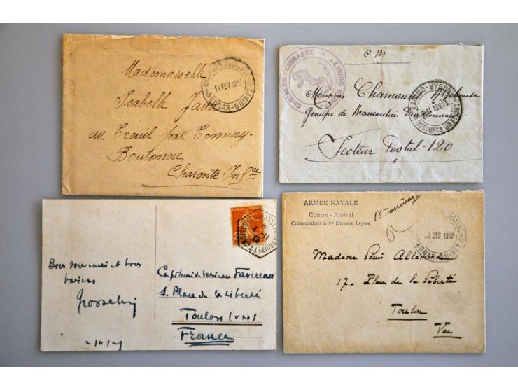 scheepspost, uitgebreide collectie poststukken en prentbriefkaarten ca. 1900-1920 van met name de Franse Marine in het Oostel