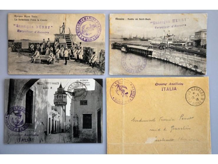 scheepspost, uitgebreide collectie poststukken en prentbriefkaarten ca. 1900-1920 van met name de Franse Marine in het Oostel
