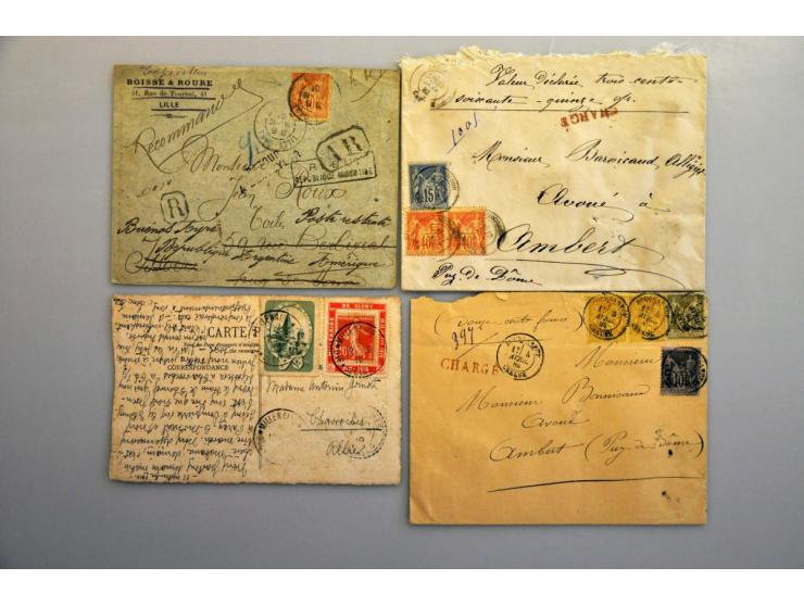 ruim 400 poststukken vanaf 1860 w.b. Sage (o.a. 15 complete kranten), militair, aangetekend, AR, retour gezonden, chargé, etc