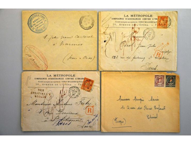 ruim 400 poststukken vanaf 1860 w.b. Sage (o.a. 15 complete kranten), militair, aangetekend, AR, retour gezonden, chargé, etc