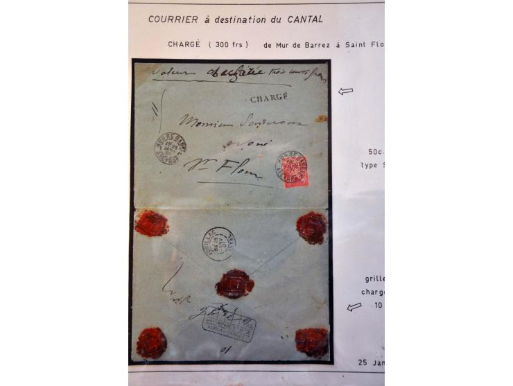 44 poststukken 1767-ca.1945 naar de Cantal w.b. gefrankeerde kranten, aangetekend, chargé brieven (w.b. fr.2,15 frankering), 