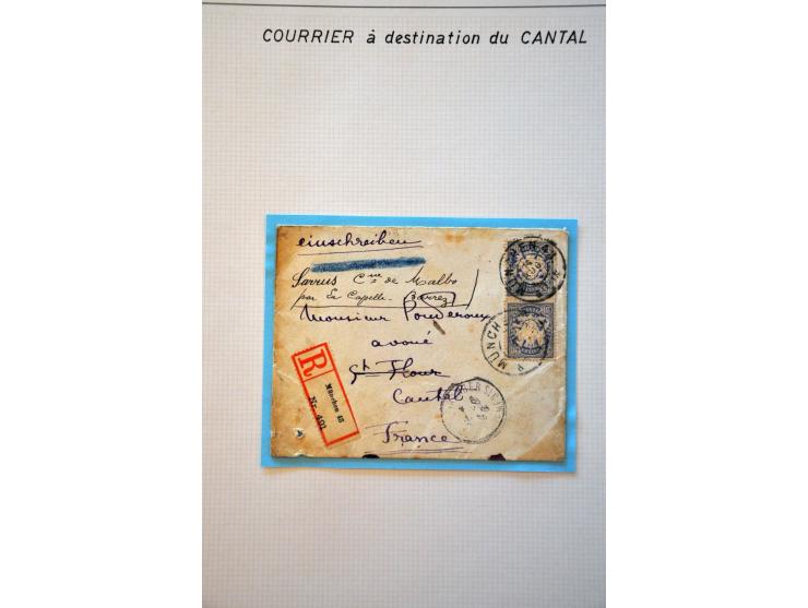 44 poststukken 1767-ca.1945 naar de Cantal w.b. gefrankeerde kranten, aangetekend, chargé brieven (w.b. fr.2,15 frankering), 