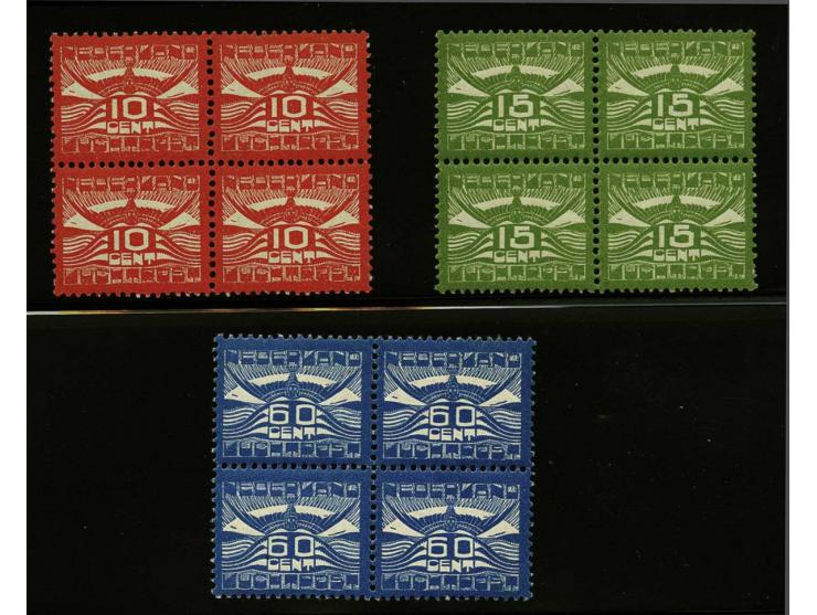 Lebeau 10 t/m 60 cent in blokken van 4, 2 ex. 60 cent plakkertje gehad, cat.w. 668