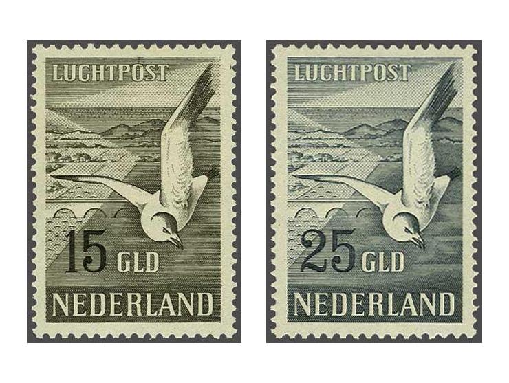 Meeuwen 15 en 25 gulden met certificaat Mouritz 1995, cat.w. 600