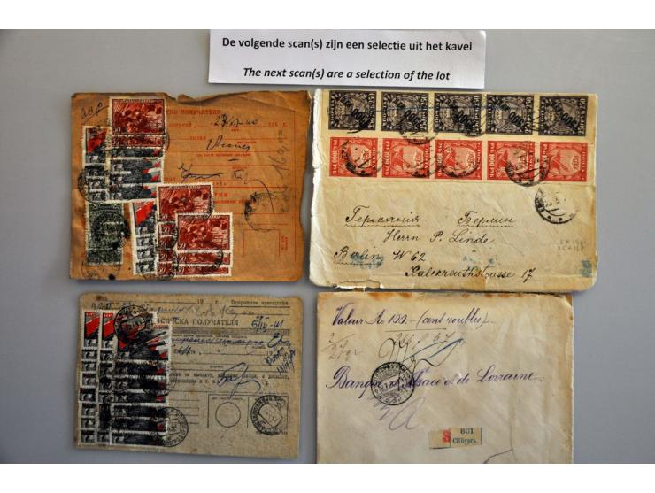 post(waarde)stukken, ca. 170 ex. tot ca. 1940 w.b. aangetekend, betere frankeringen, inkomende post etc. in doosje