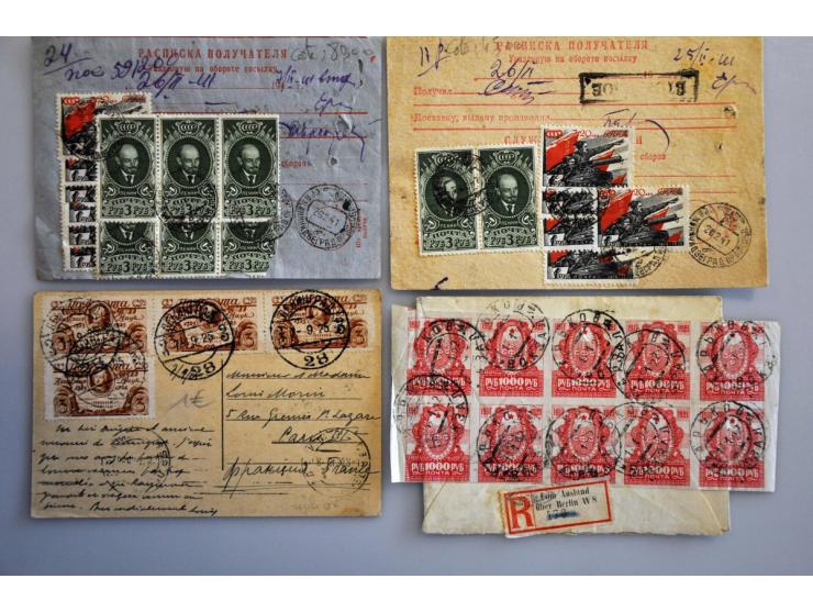 post(waarde)stukken, ca. 170 ex. tot ca. 1940 w.b. aangetekend, betere frankeringen, inkomende post etc. in doosje