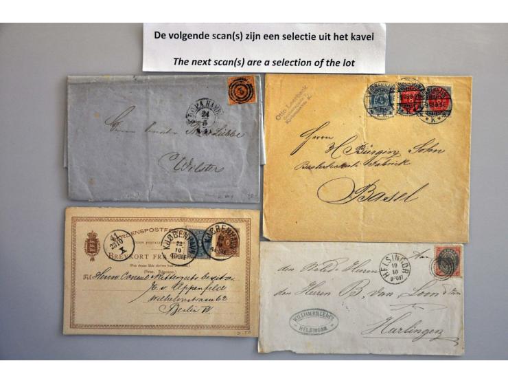 ca. 120 post(waarde)stukken w.b. betere frankeringen, censuur en Deens West-Indië (o.a. prentbriefkaarten) in doosje